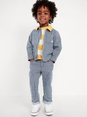 Loose Collared Zip-Front Utility Jacket & Carpenter Pants Toddler Boys